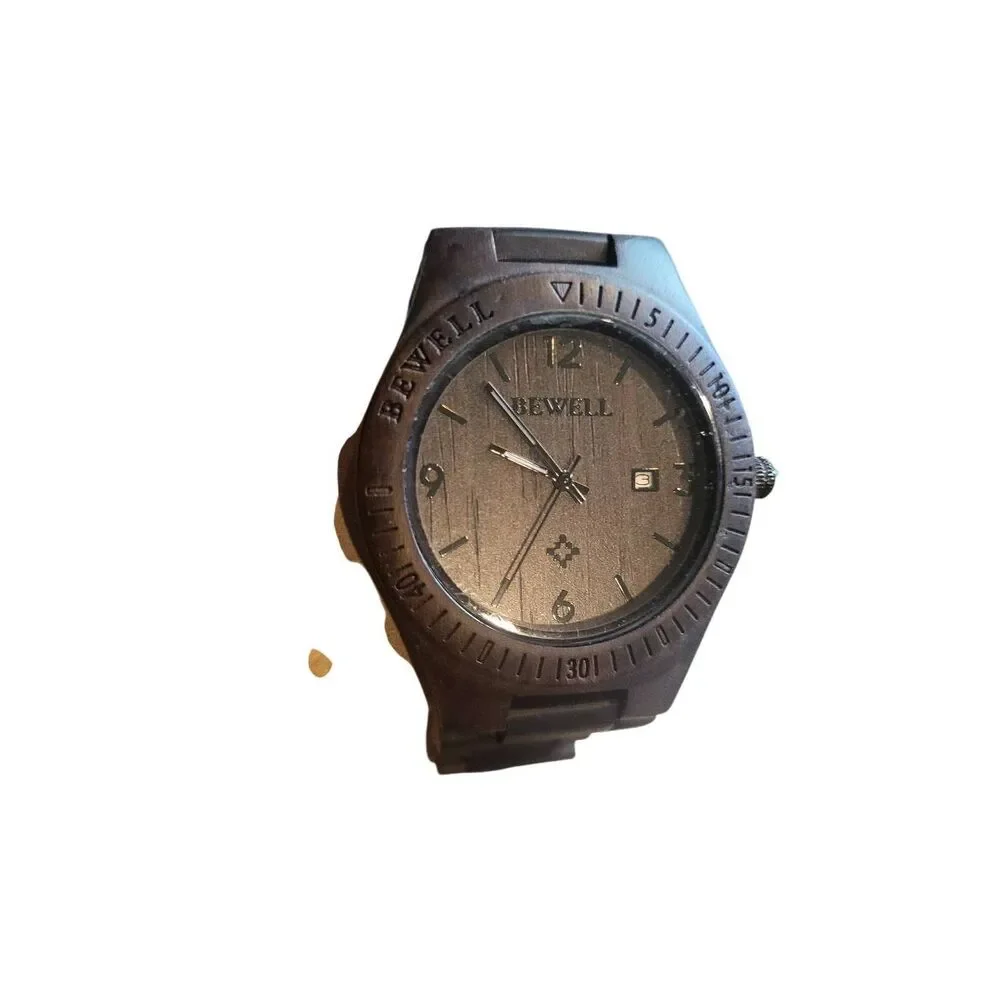 NIB Bewell Watch Men's Dark Ebony Analog Wristwatch Wood Grain Minimalist